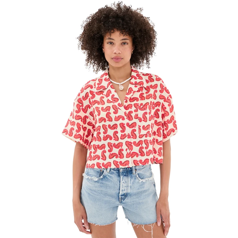STAUD Daya Linen Top Seahorse Cream S