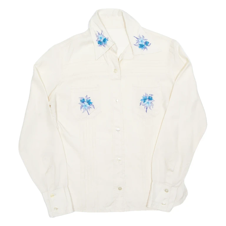 Womens Printed Blouse Cream Long Sleeve Floral S
