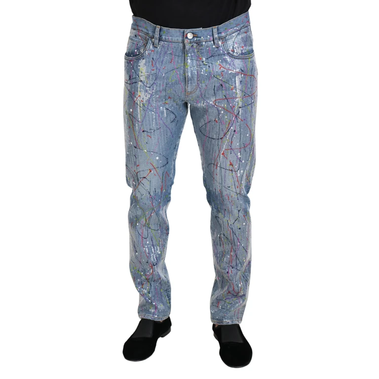 Dolce & Gabbana Blue Cotton Splash Print Denim Jeans Clothing - Men