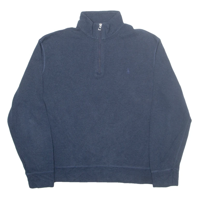 POLO RALPH LAUREN Mens Jumper Blue 1/4 Zip Tight Knit L