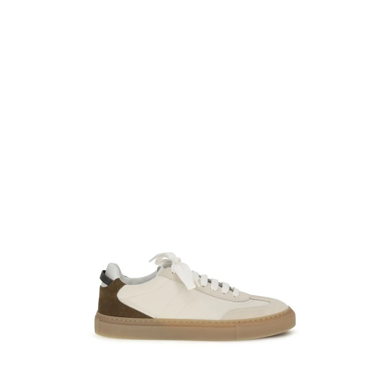 Brunello Cucinelli Beige Calf Leather Bos Taurus Low Top Sneakers - Women