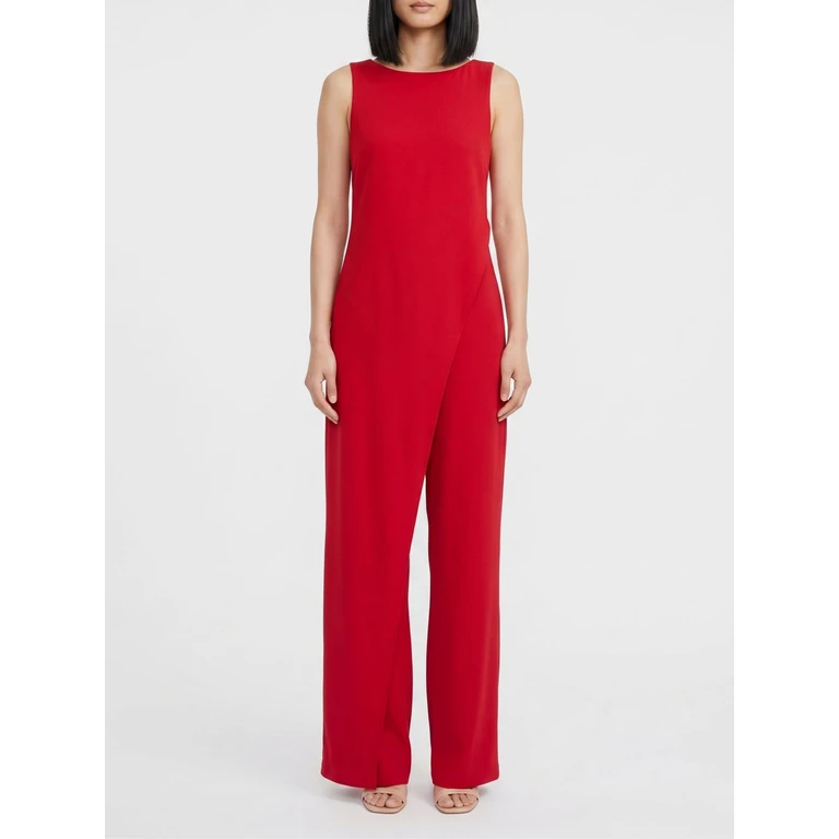 Crêpe Jumpsuit with Crew Neck and Sleeveless Design (2611241024600002)