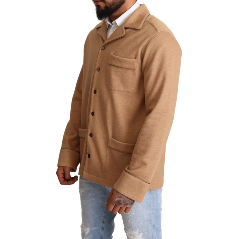 Dolce & Gabbana Brown Cotton Button Collared Coat Jacket Light Blue Camel Nylon Clothing - Men