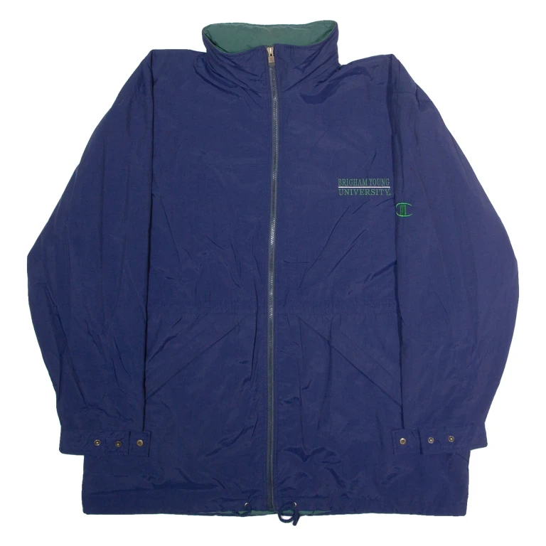 CHAMPION Brigham Young University Mens Coat Blue Nylon USA Hooded XL