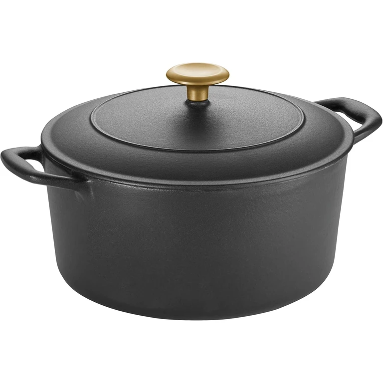 Enameled Cast Iron Dutch Oven Pot with Lid, Round 5.5qt (Matte Black with Gold Knob)