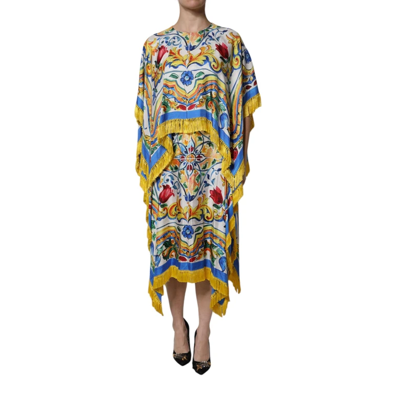 Dolce & Gabbana Multicolor Majolica Kaftan Short Sleeves Maxi Dress Silk Rayon Elastane - Women