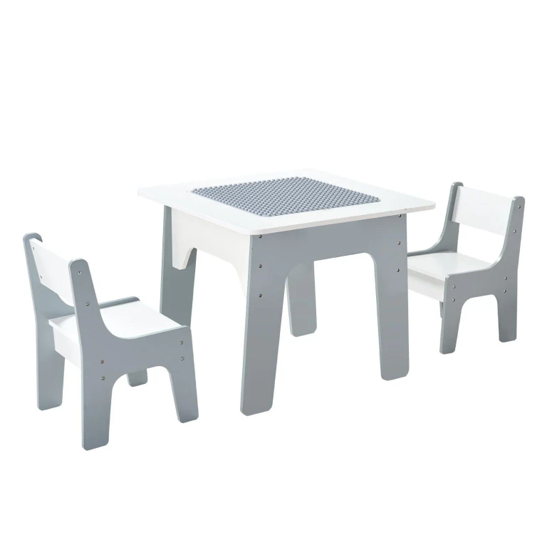 4 in 1 Kid Activity Table and 2 Chairs Set, Graffiti & Building Blocks Double-Sided Tabletop, Toddler Play Table with Storage for Kids 3+ Years, Large Storage Space, Gift for Boys & Girls, White - Multicolor