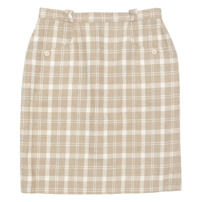 Womens Straight Skirt Beige Knee Length Wool 90s Check M
