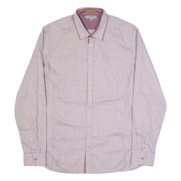 TED BAKER Mens Shirt Red Check Long Sleeve L