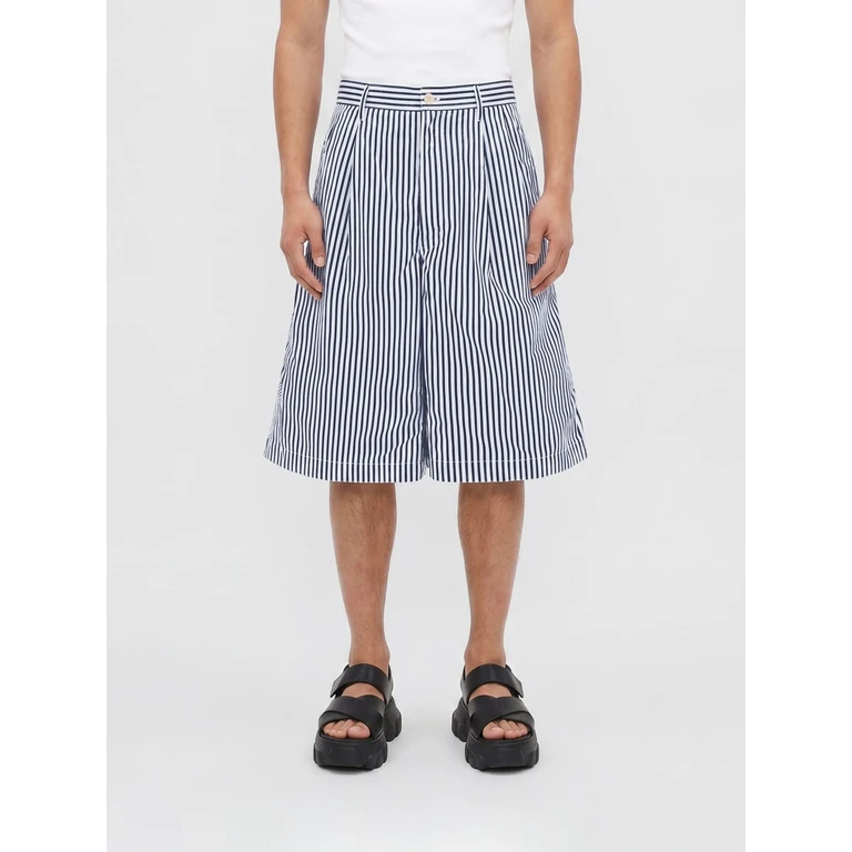 Knee-Length Wide Leg Striped Chino Shorts in Cotton (FQP506S262)
