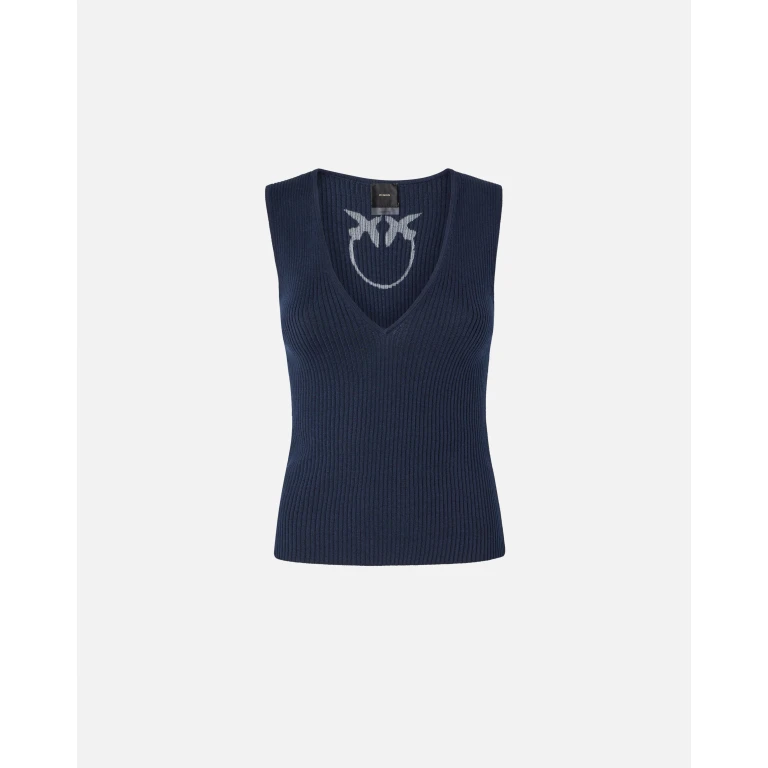 Pinko - Top sans manches côtelé en soie mélangée - XS