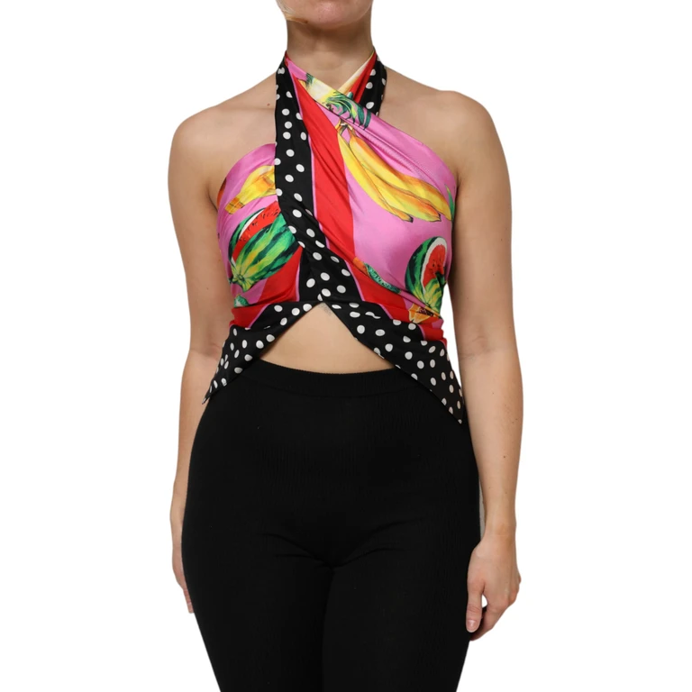 Dolce & Gabbana Multicolor Halter Party Evening Cropped Top Silk - Women