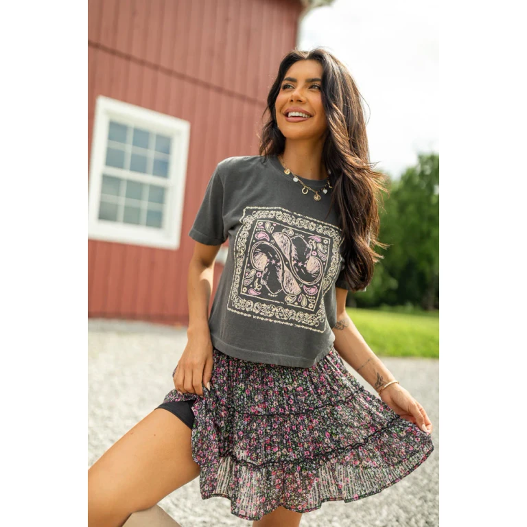 Bandana Print Dark Grey Boxy Graphic Tee