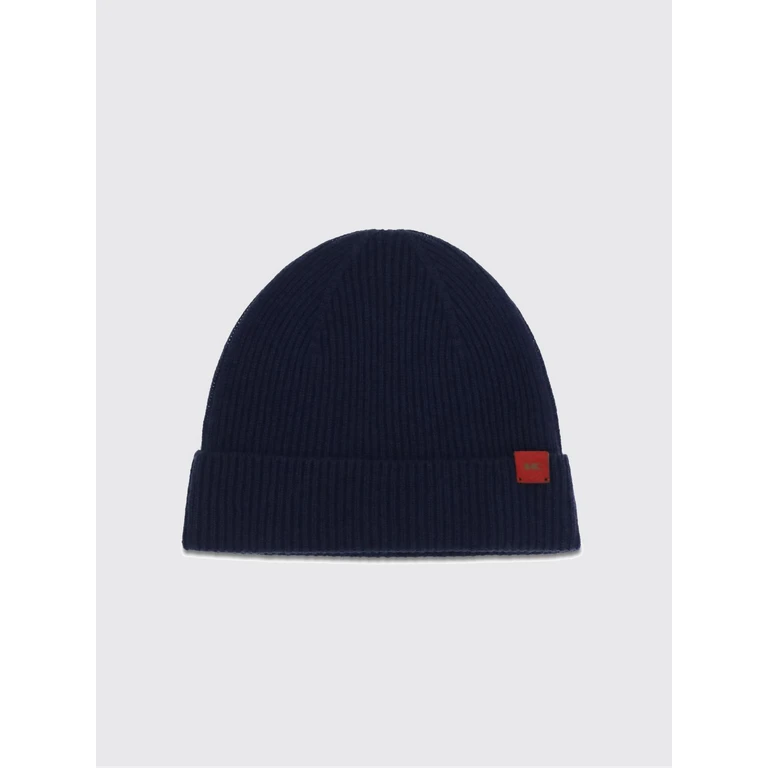 Ribbed Wool Beanie with Cuff and Applied Logo (UCPL003K0239L05BLU)