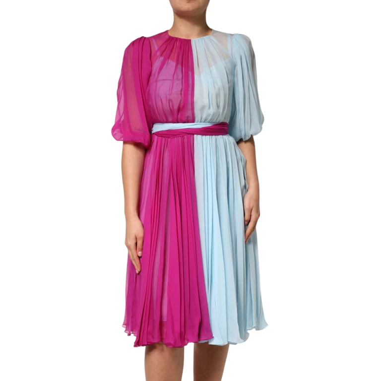 Dolce & Gabbana Fuchsia Light Blue Silk Two Tone Midi Dress - Women