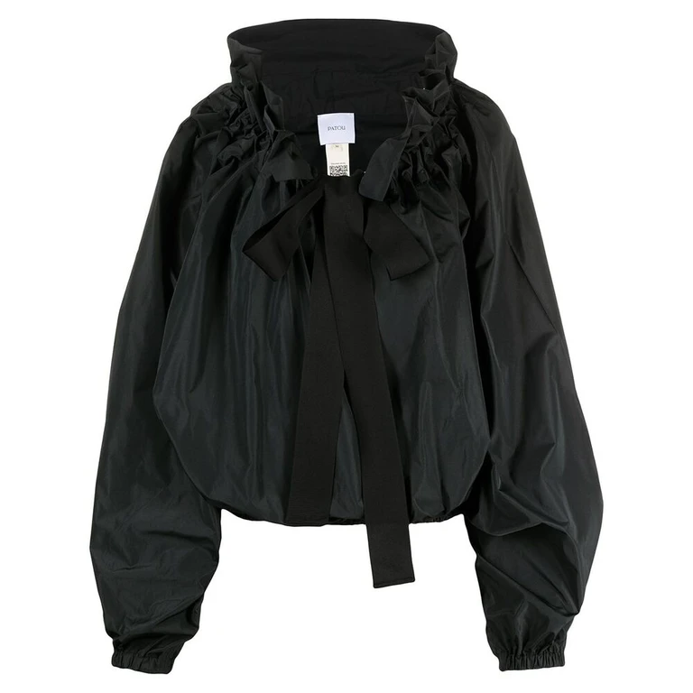 Grosgrain Puff-sleeve Blouse