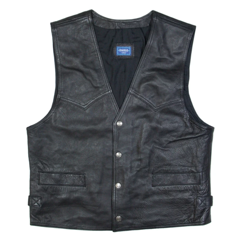 EAGLE FORCE Mens Biker Gilet Black Leather M