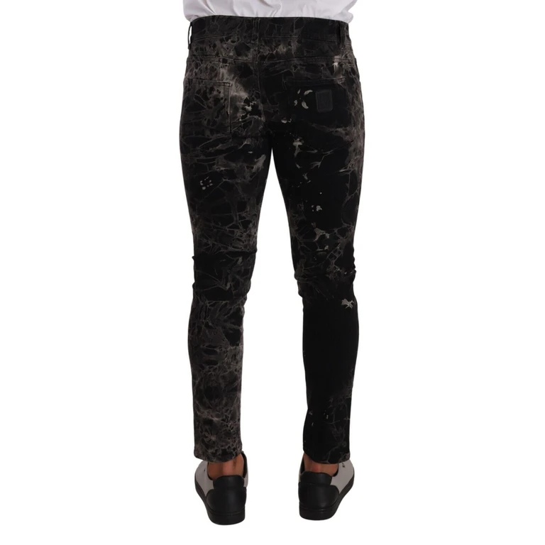 Dolce & Gabbana Black Patterned Skinny Slim Fit Jeans And Gray Cotton Clothing - Men