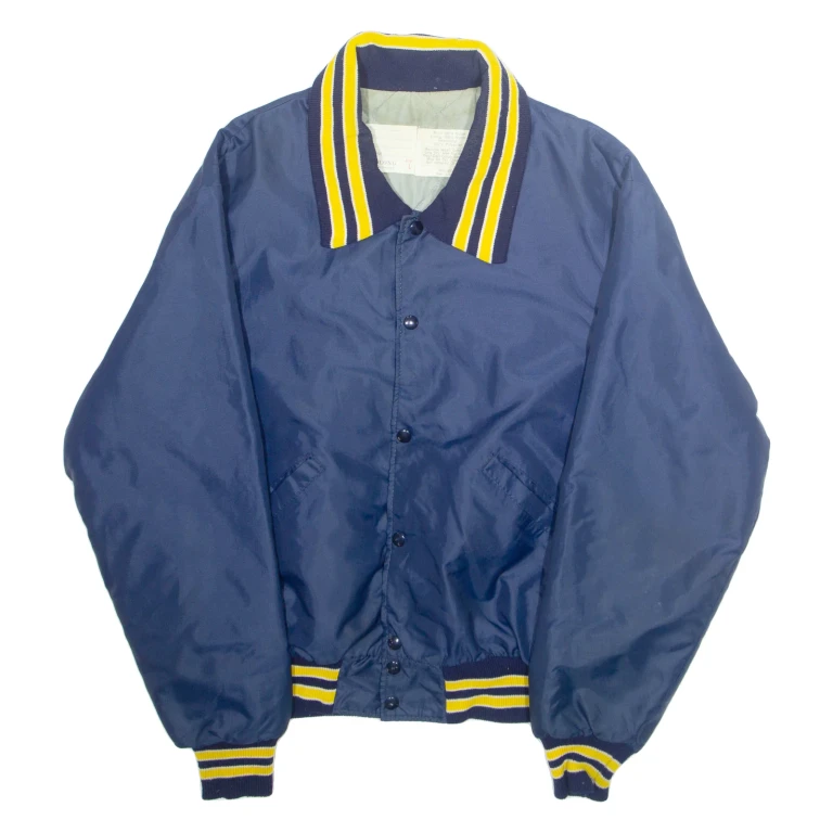 DELONG Mens Varsity Jacket Blue Nylon USA L