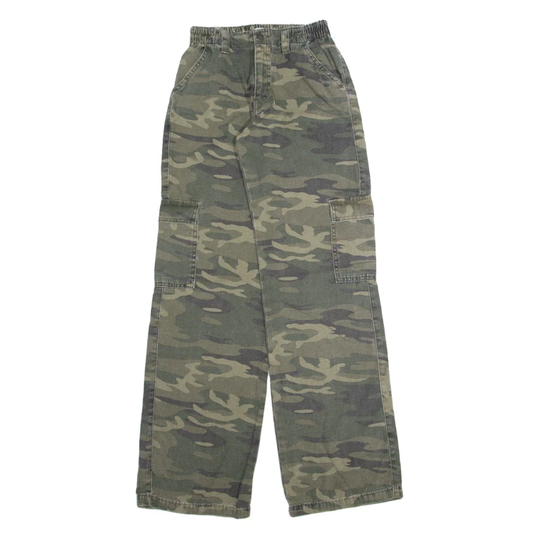 SUBDUED Camo Cargo Womens Trousers Green Relaxed Wide-Leg W24 L34