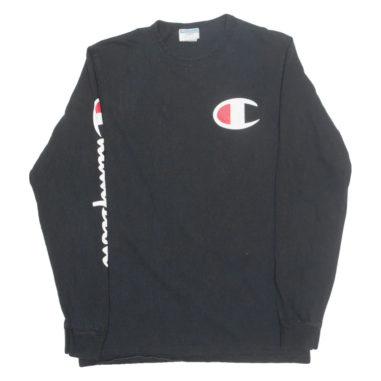 CHAMPION Mens T-Shirt Black Long Sleeve L