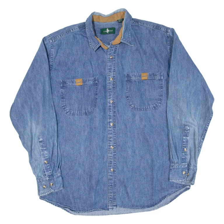 HUNT CLUB Mens Denim Shirt Blue Long Sleeve L