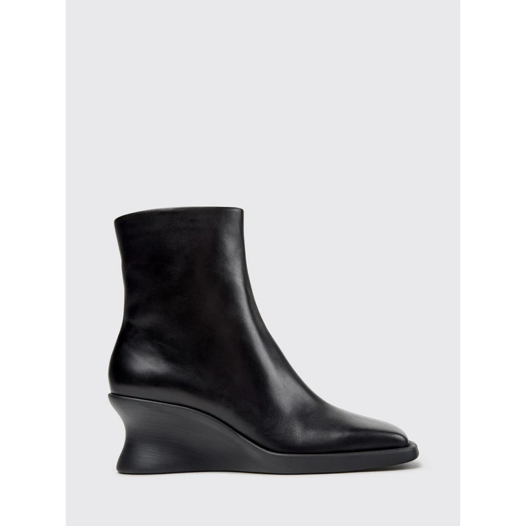 Louise Smooth Leather Wedge Ankle Boots with Squared Toe (K400838-001LOUISE0)