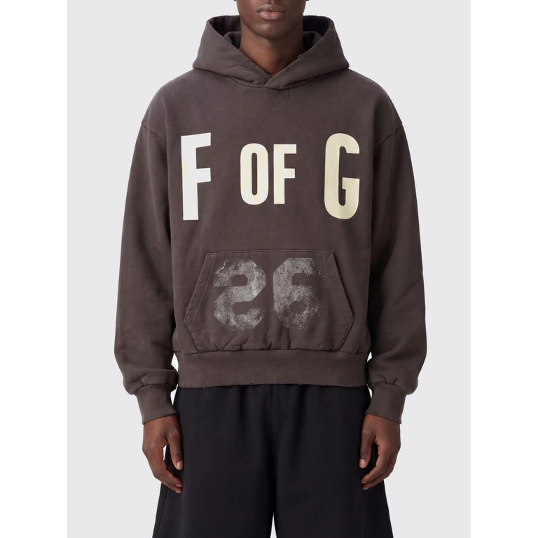 Cotton Hoodie with Printed Logo and Pouch Pocket (FG9M129938BHFDARKBROWN)