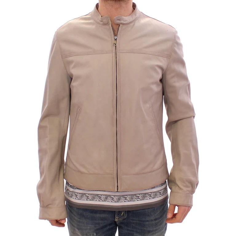 Beige Leather Jacket Biker Coat Lambskin Clothing - Men