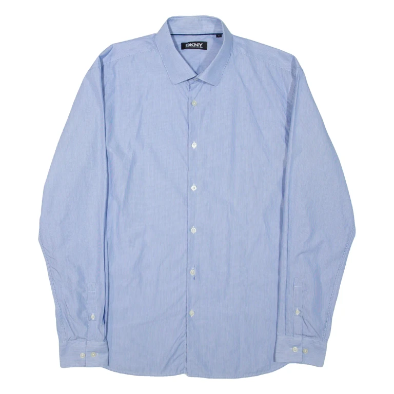 DKNY Mens Shirt Blue Striped Long Sleeve M