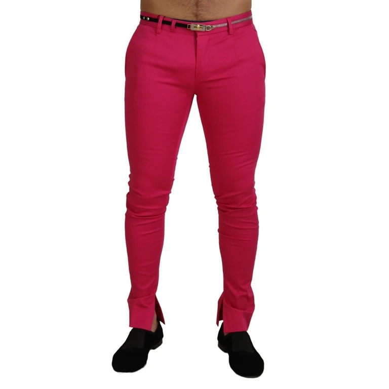 Dolce & Gabbana Pink Zipper Buckle Waist Trousers Pants Cotton Elastane - Men