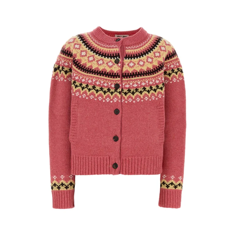 Miu Miu Dark Pink Wool Oversize Cardigan Rosa Exterior: Virgin Maglieria - Women