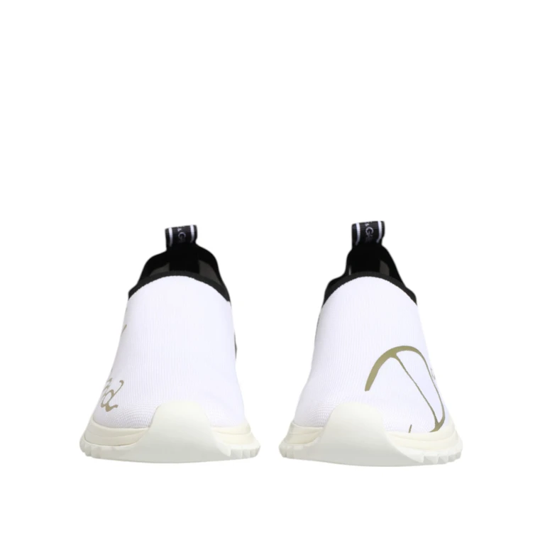 Dolce & Gabbana White Black Low Top Sorrento Sneakers Shoes And Polyester Viscose Pu Elastane - Women