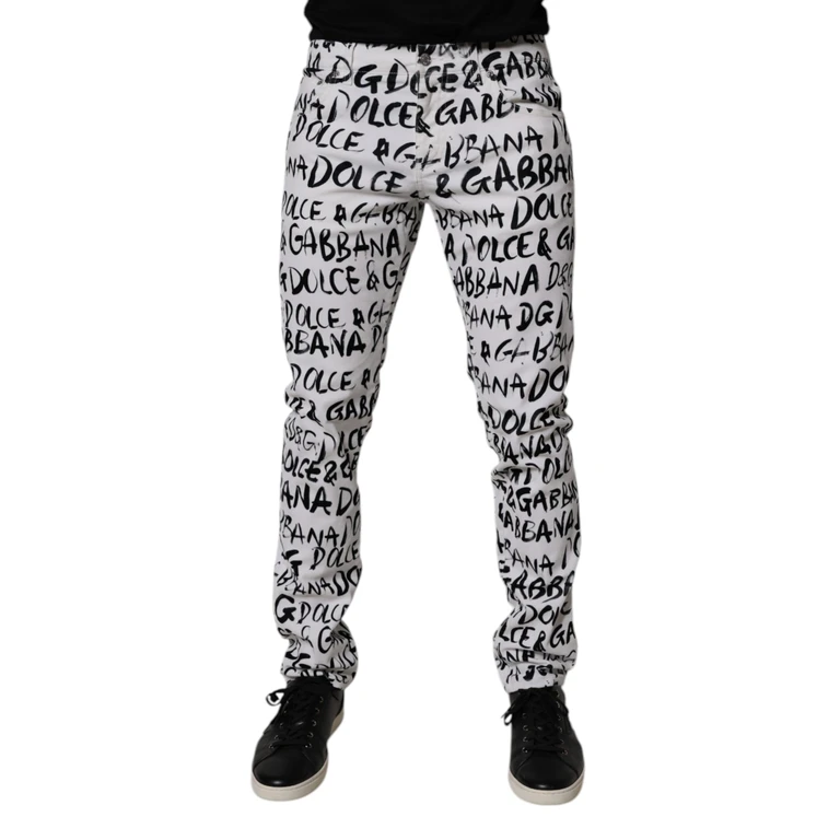 White Cotton Logo Print Skinny Denim Jeans Black/white Clothing - Men
