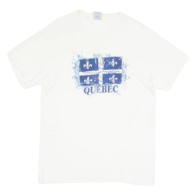GILDAN Quebec Mens T-Shirt White Crew Neck M