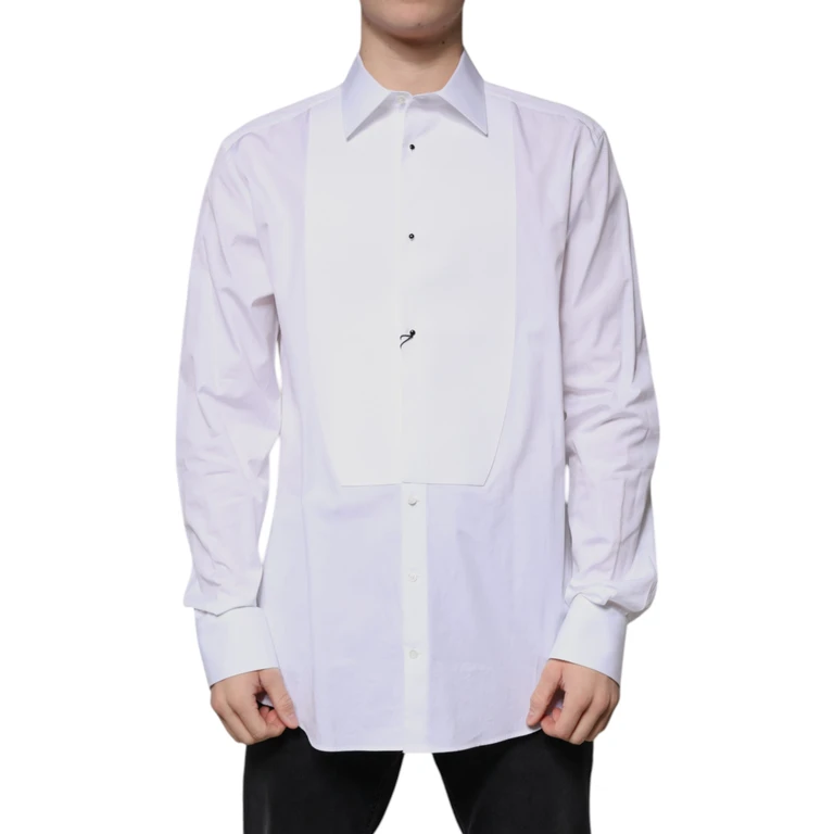 Dolce & Gabbana White Bib Cotton Poplin Gold Formal Shirt - Men