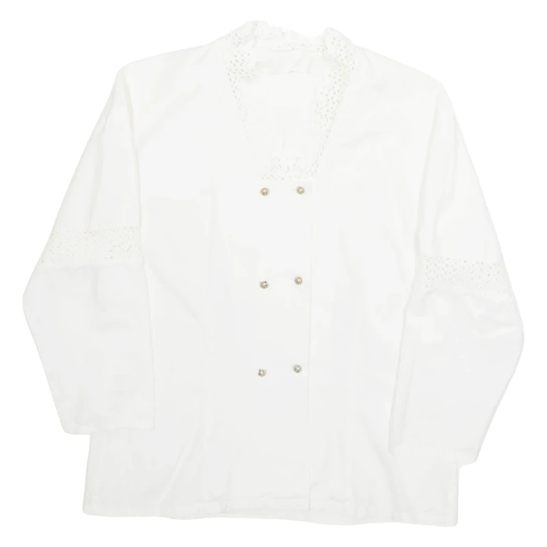 Womens Blouse White V-Neck Long Sleeve M