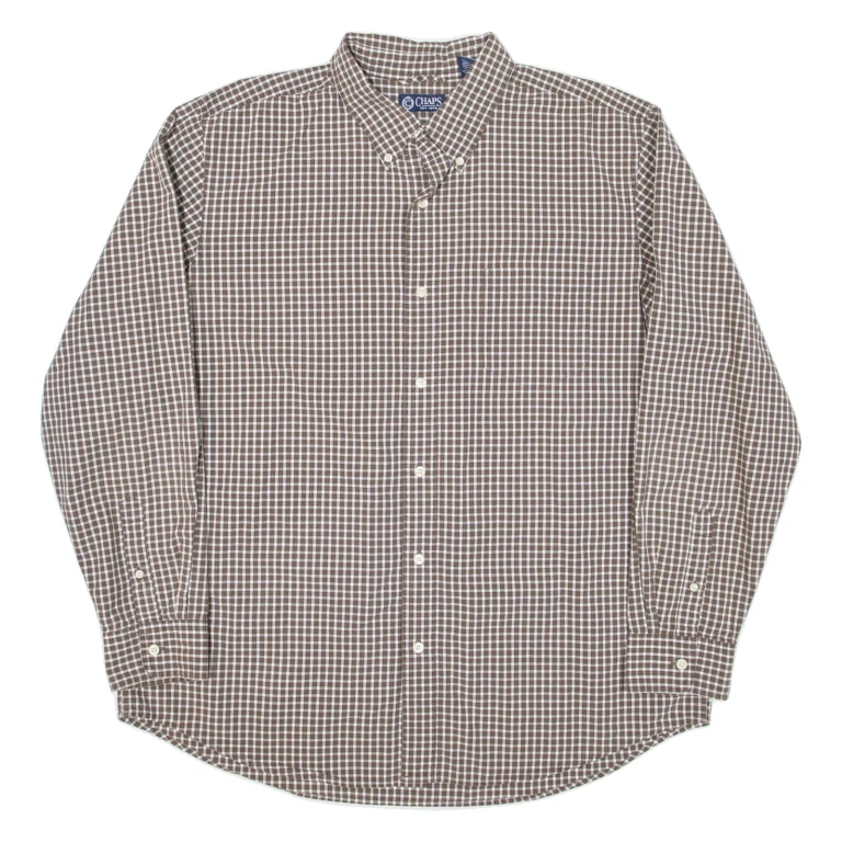 CHAPS Mens Shirt Brown Check Long Sleeve XL