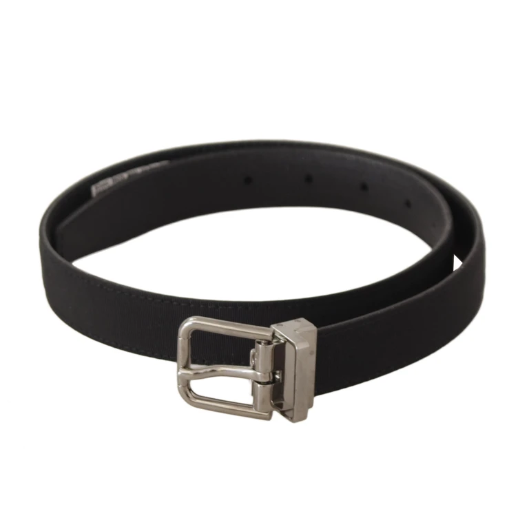Dolce & Gabbana Black Canvas Leather Silver Tone Metal Buckle Belt - Women