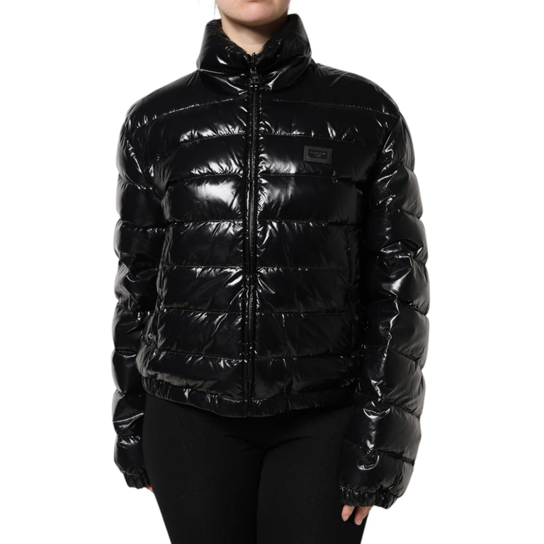 Dolce & Gabbana Black Logo Plaque Full Zip Puffer Jacket Nylon Polyurethane Clothing - Women