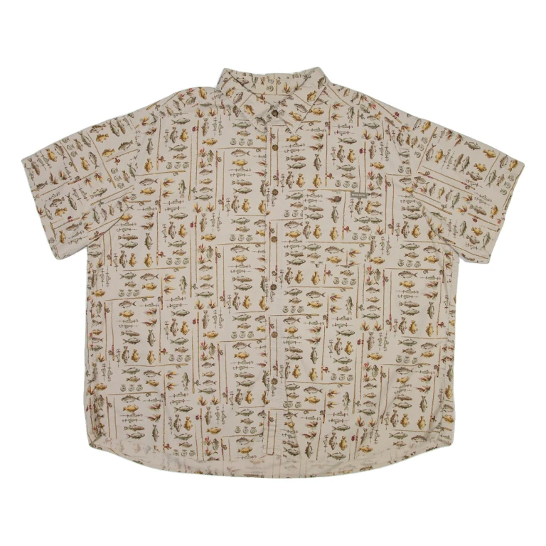 WOOLRICH FIsh Mens Shirt Beige Crazy Pattern 2XL