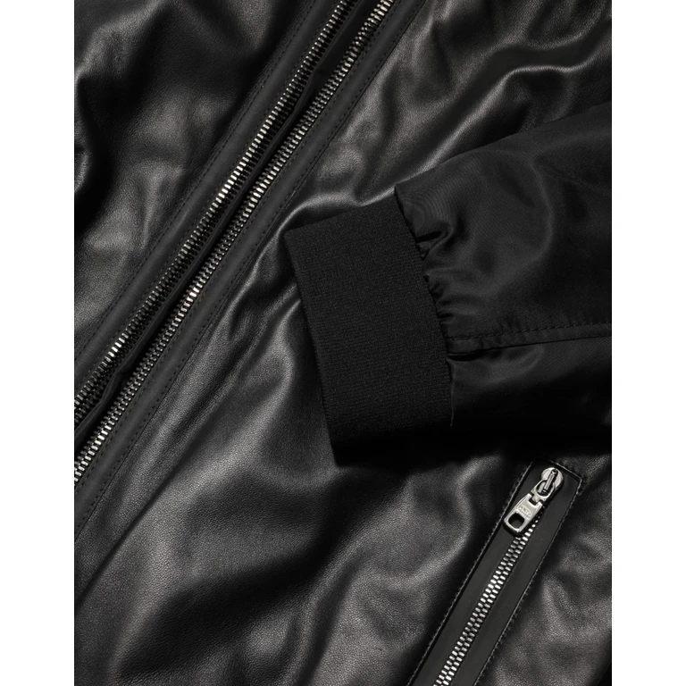 Black Leather Nylon Fullzip Blouson Jacket Pa+lamb Clothing - Men