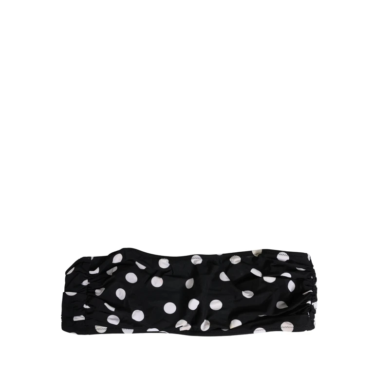 Black White Polka Dot Bandeau Beachwear Swimwear And Elastane Nylon Clothing - Women