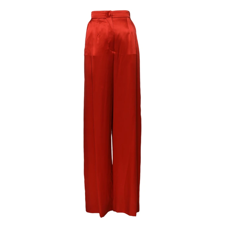 Red Satin High Waist Wide Leg Pants Silk - Women