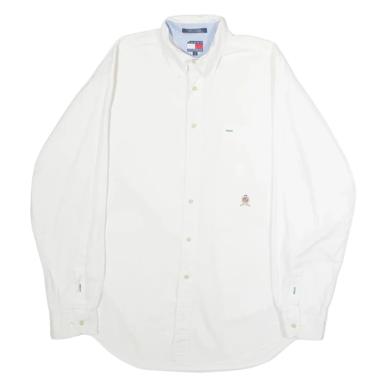 TOMMY HILFIGER Mens Plain Shirt White Long Sleeve L