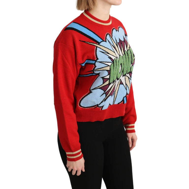 Dolce & Gabbana Red Knitted Cashmere Cartoon Top Sweater - Women