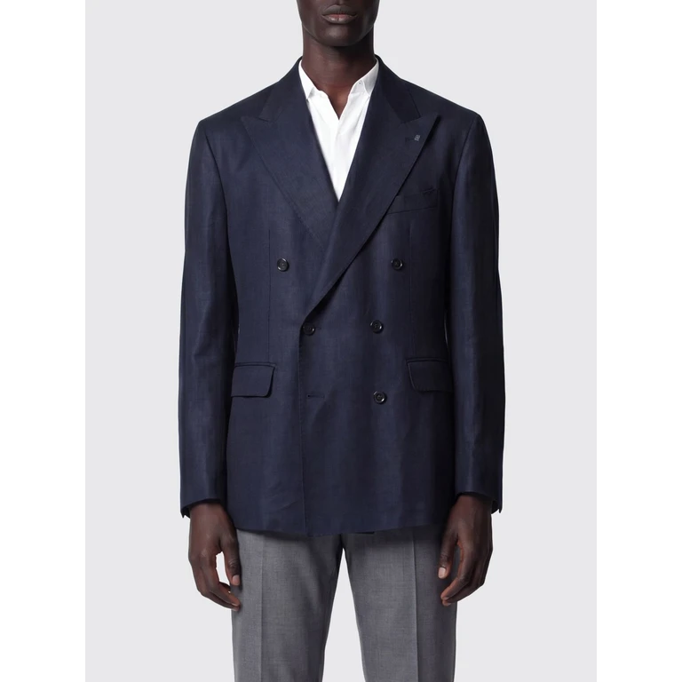 Double-Breasted Linen Blazer with Lapel Collar (1SNY10B340021EB807)