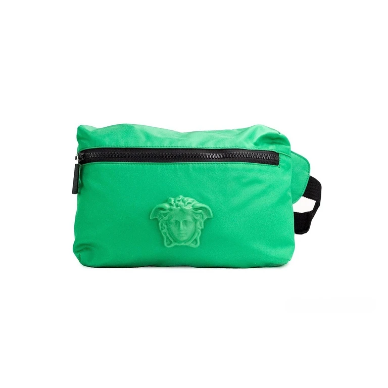 Versace Small Bright Green Nylon Matte Medusa Belt Bag Waist Fanny Pack Purse Black - Women