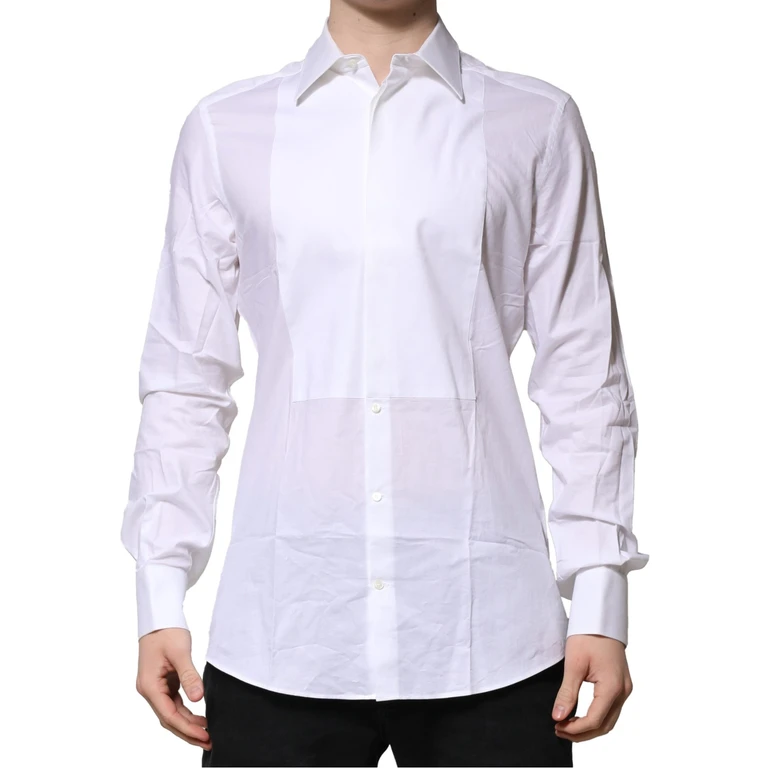 Dolce & Gabbana White Bib Cotton Poplin Gold Men Formal Shirt - Men