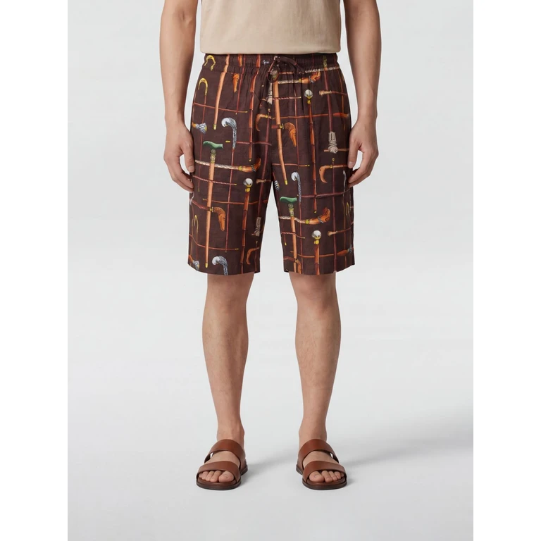Drôle de Monsieur Graphic Print Viscose Shorts with Drawstring (BS158VI033BN)